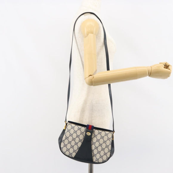 GUCCI GG Supreme Sherry Line Shoulder Bag PVC Navy Gold 10 02 024 Auth 156423