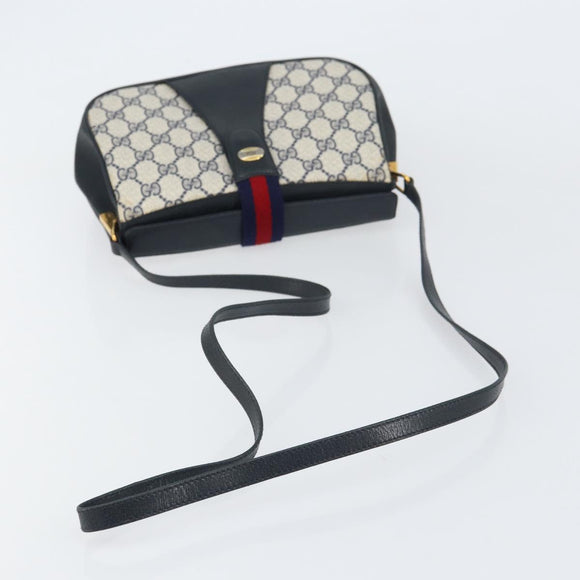 GUCCI GG Supreme Sherry Line Shoulder Bag PVC Navy Gold 10 02 024 Auth 156423