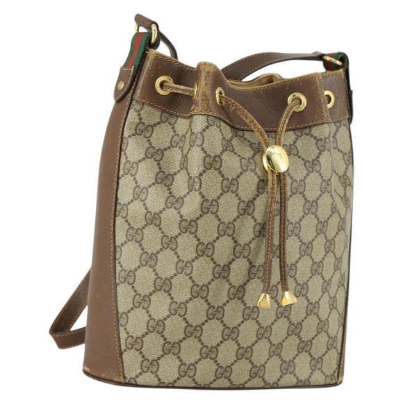 GUCCI GG Supreme Web Sherry Line Bag PVC Beige Gold 41 02 034 Auth 156424