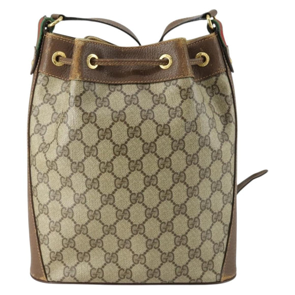 GUCCI GG Supreme Web Sherry Line Bag PVC Beige Gold 41 02 034 Auth 156424