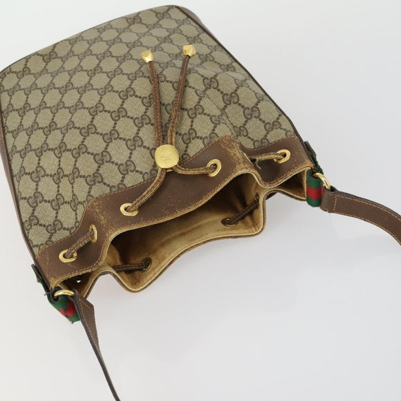 GUCCI GG Supreme Web Sherry Line Bag PVC Beige Gold 41 02 034 Auth 156424