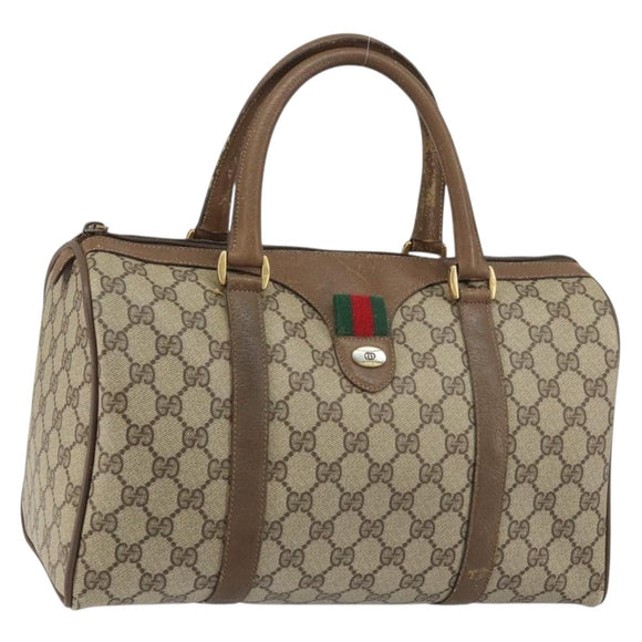 GUCCI GG Supreme Web Sherry Line Bag PVC Beige Gold 116 02 007 Auth 156427