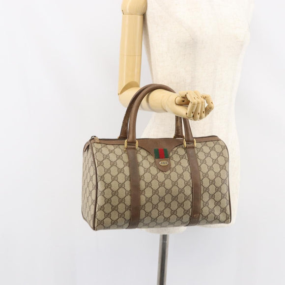 GUCCI GG Supreme Web Sherry Line Bag PVC Beige Gold 116 02 007 Auth 156427