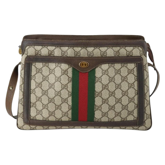 GUCCI GG Supreme Web Sherry Line Bag PVC Beige Gold 41 001 4085 Auth 156428