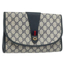 GUCCI GG Supreme Sherry Line Clutch Bag PVC Navy Gold 156 01 030 Auth 156429-1