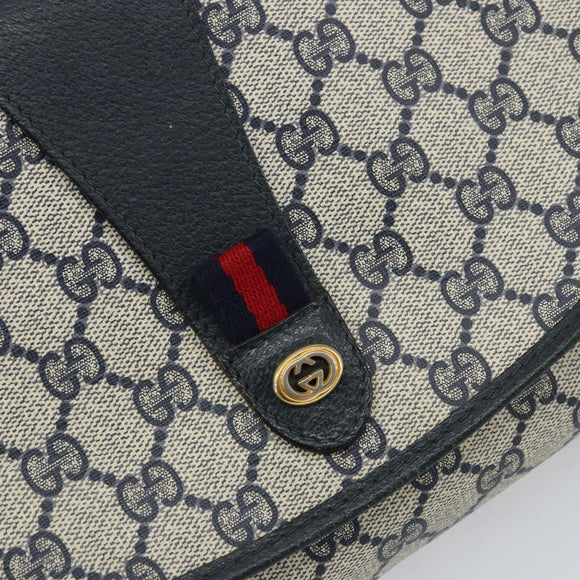 GUCCI GG Supreme Sherry Line Clutch Bag PVC Navy Gold 156 01 030 Auth 156429