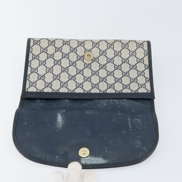 GUCCI GG Supreme Sherry Line Clutch Bag PVC Navy Gold 156 01 030 Auth 156429