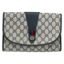 GUCCI GG Supreme Sherry Line Clutch Bag PVC Navy Gold 156 01 030 Auth 156429-13