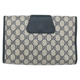 GUCCI GG Supreme Sherry Line Clutch Bag PVC Navy Gold 156 01 030 Auth 156429 - 0