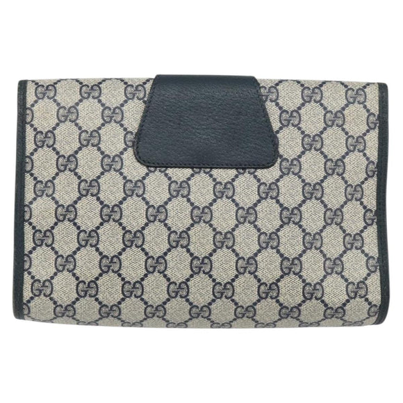 GUCCI GG Supreme Sherry Line Clutch Bag PVC Navy Gold 156 01 030 Auth 156429