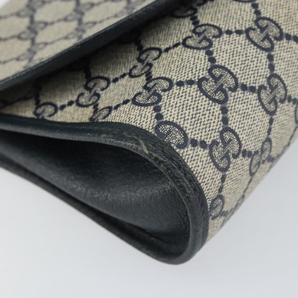 GUCCI GG Supreme Sherry Line Clutch Bag PVC Navy Gold 156 01 030 Auth 156429