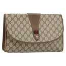 GUCCI GG Supreme Web Sherry Line Clutch Bag PVC Beige Gold 89 01 031 Auth 156430-1