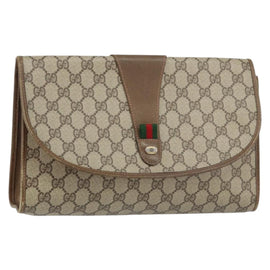 GUCCI GG Supreme Web Sherry Line Clutch Bag PVC Beige Gold 89 01 031 Auth 156430