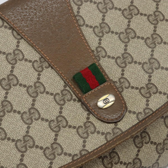 GUCCI GG Supreme Web Sherry Line Clutch Bag PVC Beige Gold 89 01 031 Auth 156430