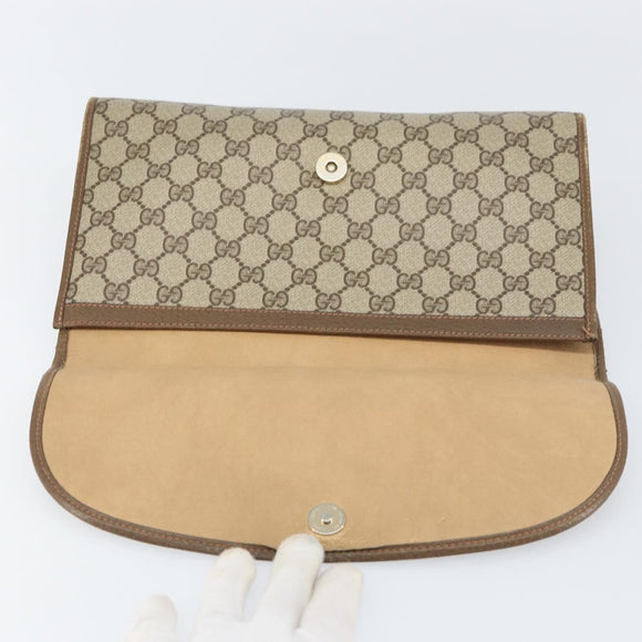 GUCCI GG Supreme Web Sherry Line Clutch Bag PVC Beige Gold 89 01 031 Auth 156430