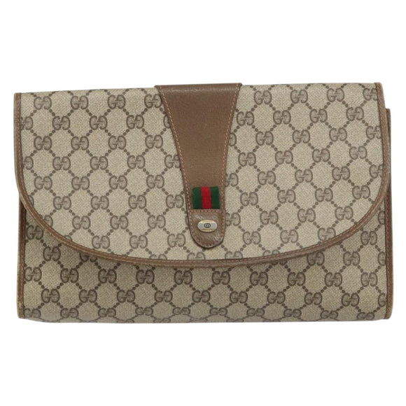 GUCCI GG Supreme Web Sherry Line Clutch Bag PVC Beige Gold 89 01 031 Auth 156430