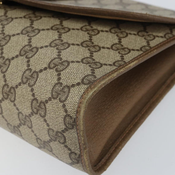 GUCCI GG Supreme Web Sherry Line Clutch Bag PVC Beige Gold 89 01 031 Auth 156430