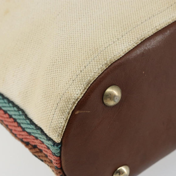 GUCCI Bamboo Shoulder Bag Canvas Beige Gold 141936 Auth 156435