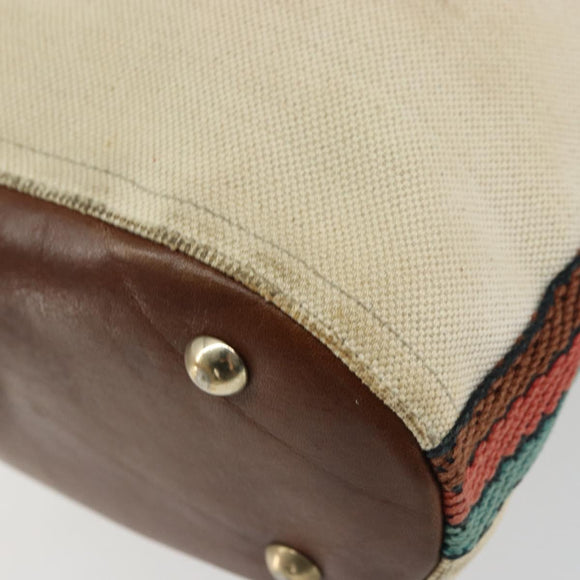 GUCCI Bamboo Shoulder Bag Canvas Beige Gold 141936 Auth 156435