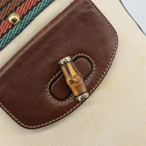 GUCCI Bamboo Shoulder Bag Canvas Beige Gold 141936 Auth 156435