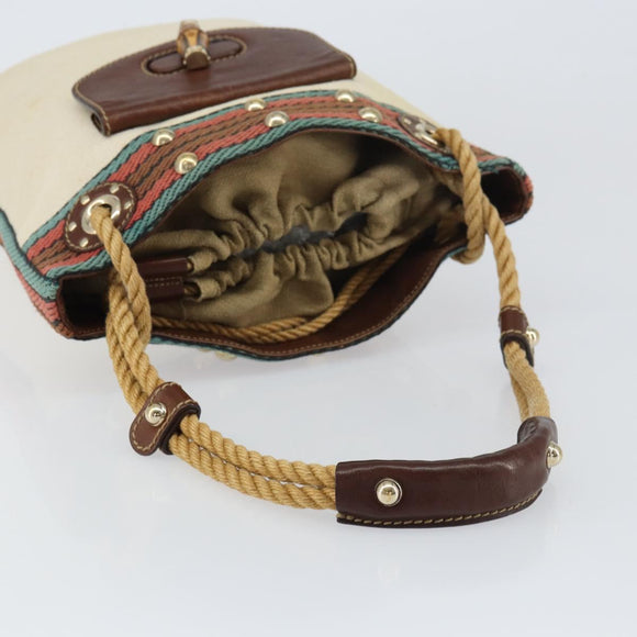 GUCCI Bamboo Shoulder Bag Canvas Beige Gold 141936 Auth 156435