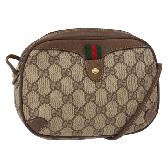 GUCCI GG Supreme Web Sherry Line Tas PVC Beige Goud 89 02 066 Auth 156436