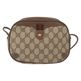 GUCCI GG Supreme Web Sherry Line Bag PVC Beige Gold 89 02 066 Auth 156436 - 0