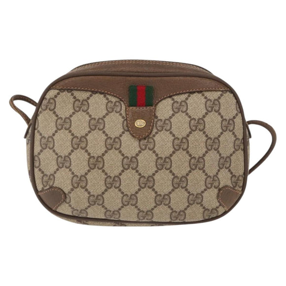 GUCCI GG Supreme Web Sherry Line Tas PVC Beige Goud 89 02 066 Auth 156436
