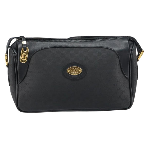 GUCCI Micro GG Supreme Bag PVC Leather Black Gold 001 58 0443 Auth 156437