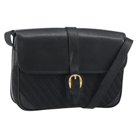 GUCCI Shoulder Bag Canvas Black Gold Auth 156438