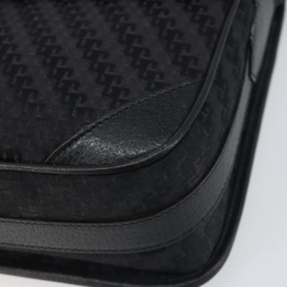 GUCCI Shoulder Bag Canvas Black Gold Auth 156438