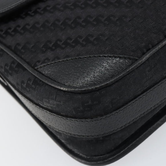 GUCCI Shoulder Bag Canvas Black Gold Auth 156438