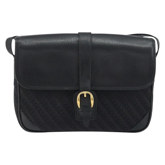 GUCCI Shoulder Bag Canvas Black Gold Auth 156438