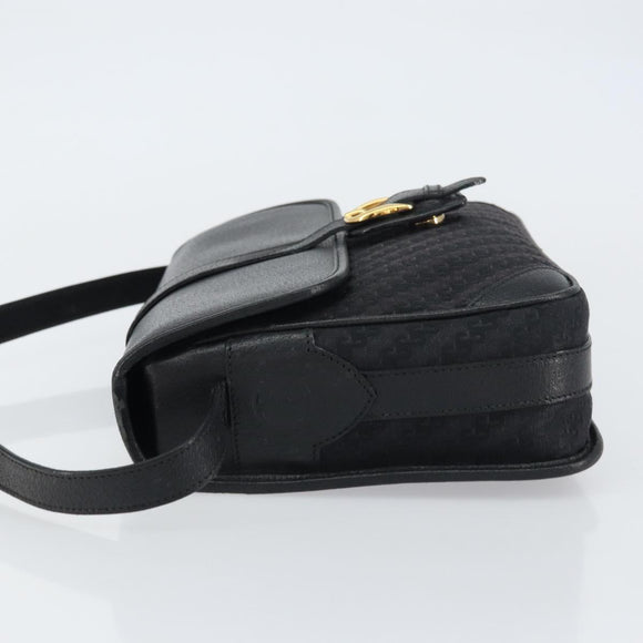 GUCCI Shoulder Bag Canvas Black Gold Auth 156438