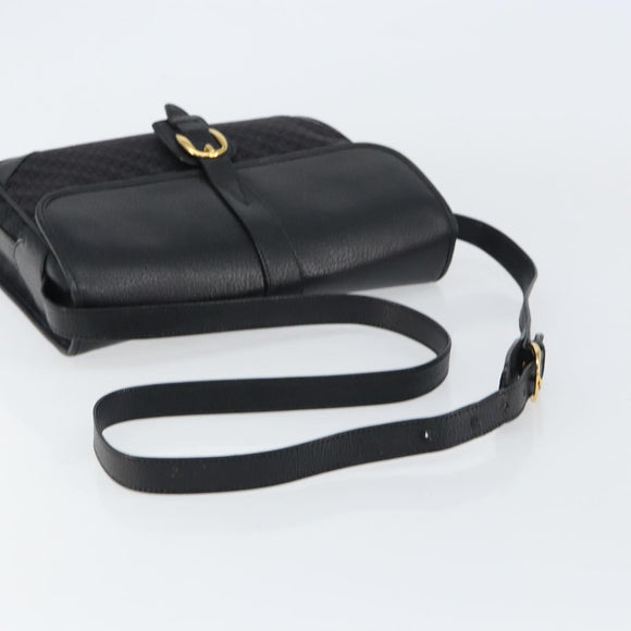 GUCCI Shoulder Bag Canvas Black Gold Auth 156438