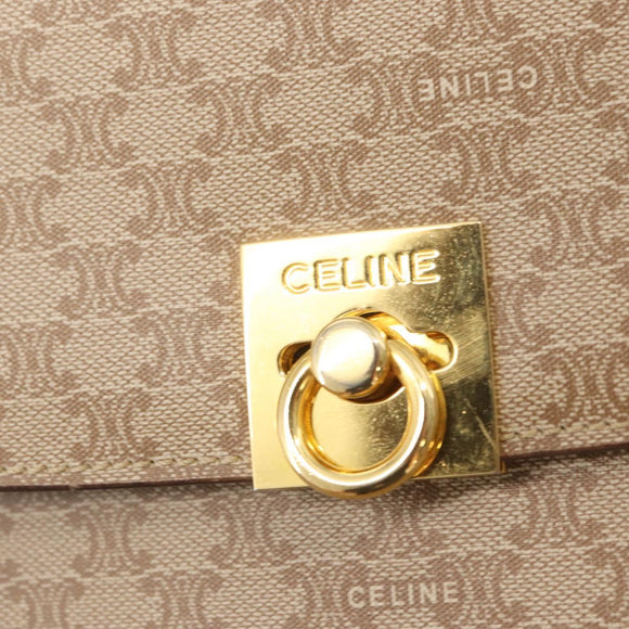 CELINE Macadam Canvas Shoulder Bag PVC Beige Gold Auth 156440