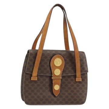 CELINE Macadam Canvas Medallion Hand Bag PVC Leather Brown Gold Auth 156441