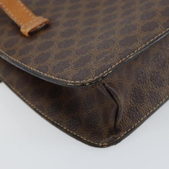 CELINE Macadam Canvas Medallion Hand Bag PVC Leather Brown Gold Auth 156441