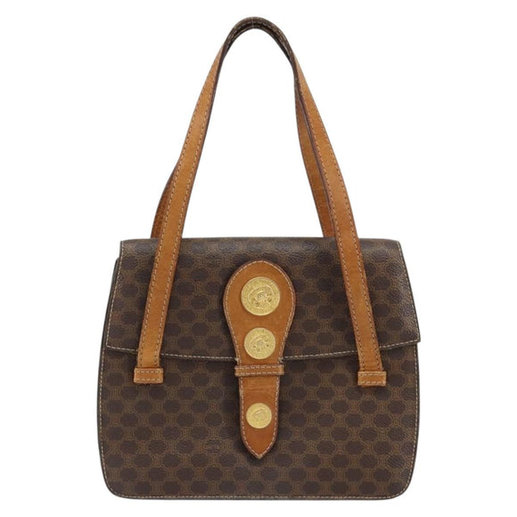 CELINE Macadam Canvas Medallion Hand Bag PVC Leather Brown Gold Auth 156441