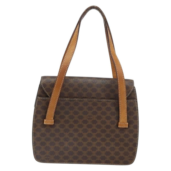 CELINE Macadam Canvas Medallion Hand Bag PVC Leather Brown Gold Auth 156441