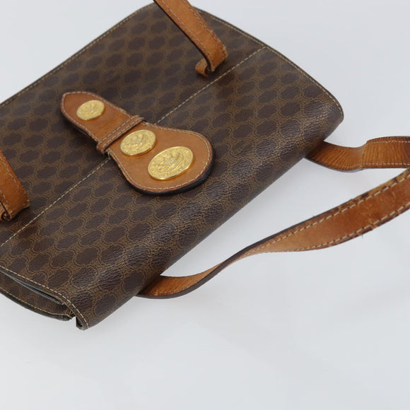 CELINE Macadam Canvas Medallion Hand Bag PVC Leather Brown Gold Auth 156441