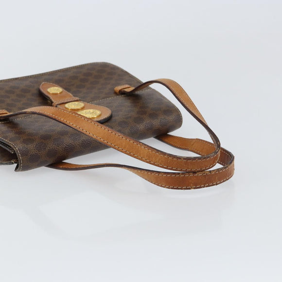 CELINE Macadam Canvas Medallion Hand Bag PVC Leather Brown Gold Auth 156441