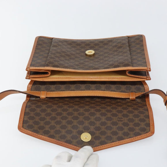 CELINE Macadam Canvas Shoulder Bag PVC Leather Brown Gold Auth 156442