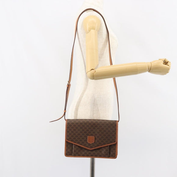 CELINE Macadam Canvas Shoulder Bag PVC Leather Brown Gold Auth 156442