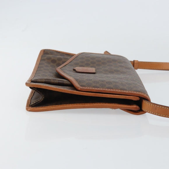 CELINE Macadam Canvas Shoulder Bag PVC Leather Brown Gold Auth 156442