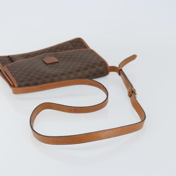 CELINE Macadam Canvas Shoulder Bag PVC Leather Brown Gold Auth 156442