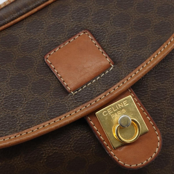 CELINE Macadam Canvas Shoulder Bag PVC Leather Brown Gold Auth 156444