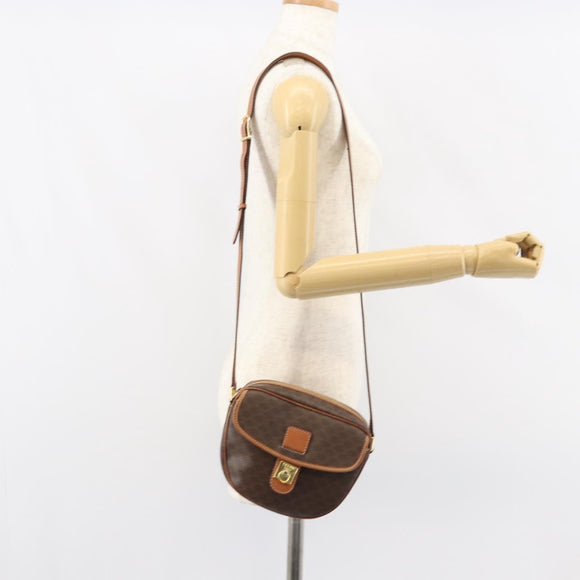 CELINE Macadam Canvas Shoulder Bag PVC Leather Brown Gold Auth 156444