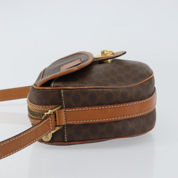 CELINE Macadam Canvas Shoulder Bag PVC Leather Brown Gold Auth 156444