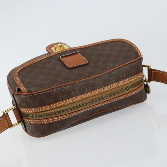 CELINE Macadam Canvas Shoulder Bag PVC Leather Brown Gold Auth 156444